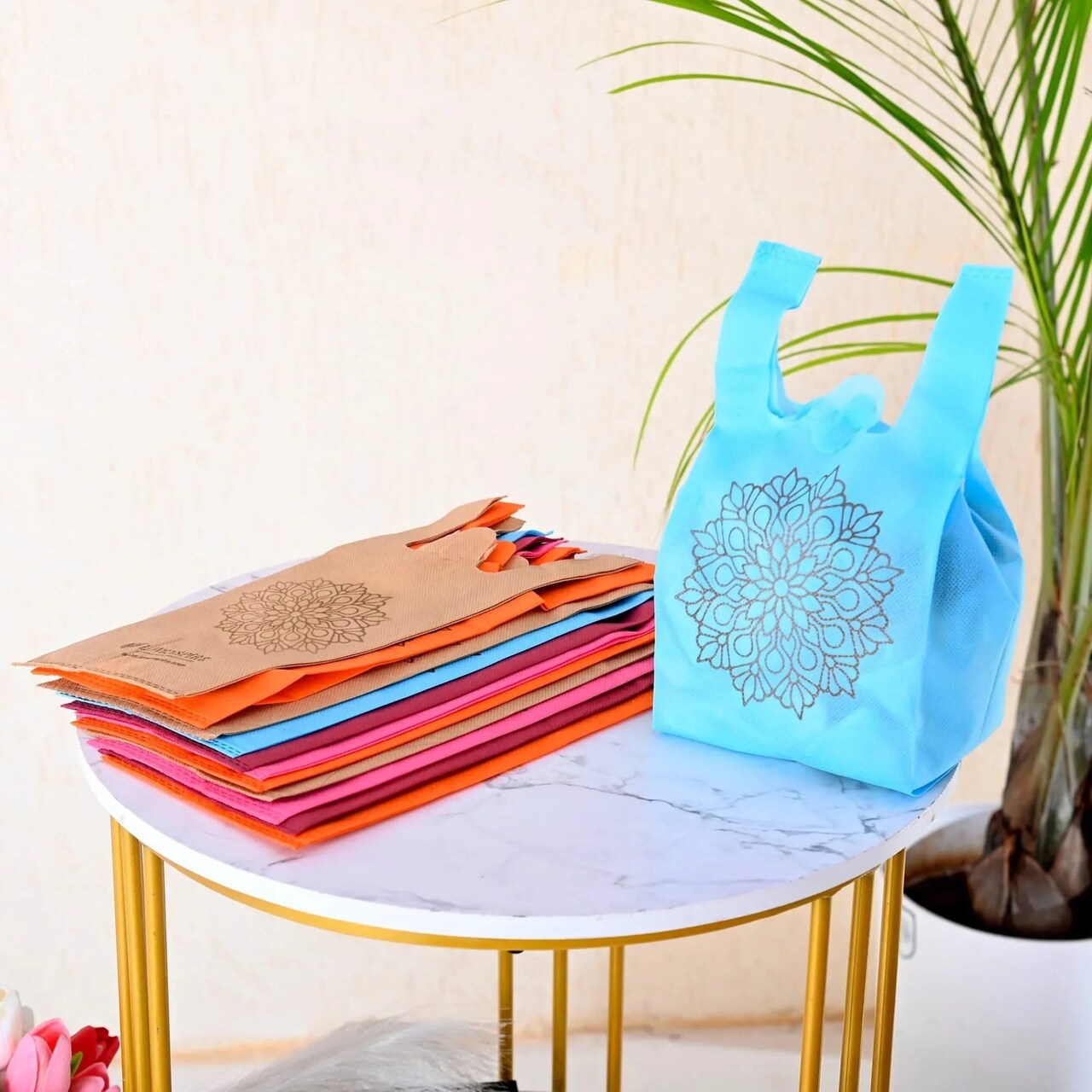 Mandala Print Return Non Woven Gifts Party Favor Bags Ecofriendly Reusable for Indian Wedding Housewarming Puja